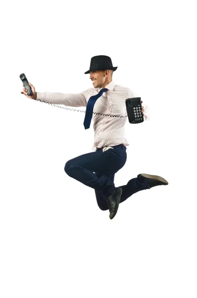 Jumping businessman in business concept on white — Stock Photo, Image