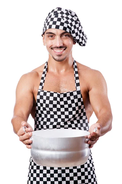 Sexy male cook isolated on the white — Stock Photo, Image