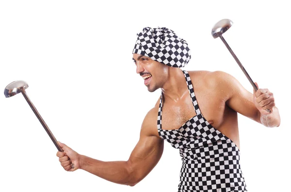 Sexy male cook isolated on the white — Stock Photo, Image