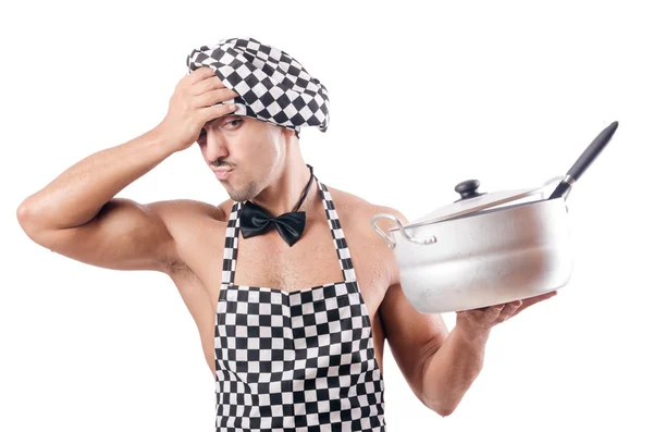 Sexy cuoco maschio isolato sul bianco — Foto Stock