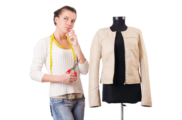 Mujer sastre trabajando en vestido — Foto de Stock