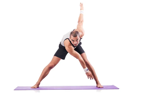 Man doing exercises on white — Stock Photo, Image