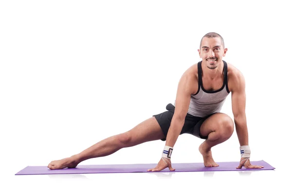 Man doing exercises on white — Stock Photo, Image