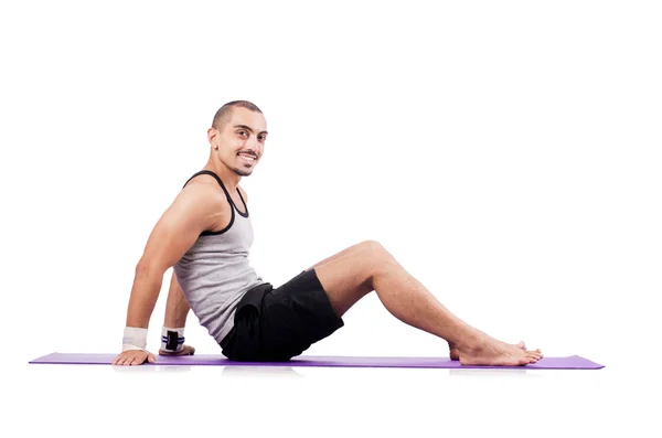 Man doing exercises on white — Stock Photo, Image