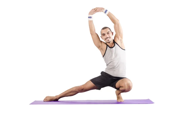 Man doing exercises on white — Stock Photo, Image