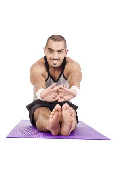 Man doing exercises on white — Stock Photo, Image