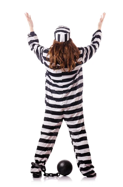 Prisoner in striped uniform on white — Stock Photo, Image