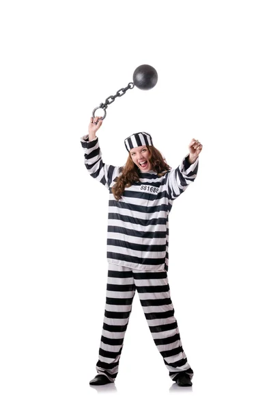 Prisoner in striped uniform on white — Stock Photo, Image