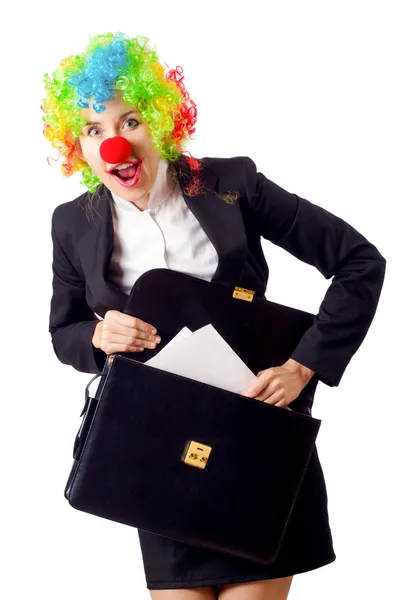 Woman clown in business suit — Stock Photo, Image