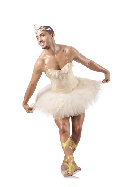 Man in ballet tutu isolated on white — Stock Photo, Image