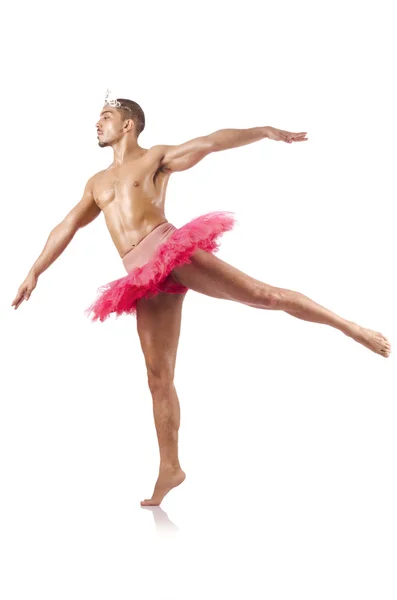 Man in ballet tutu isolated on white — Stock Photo, Image