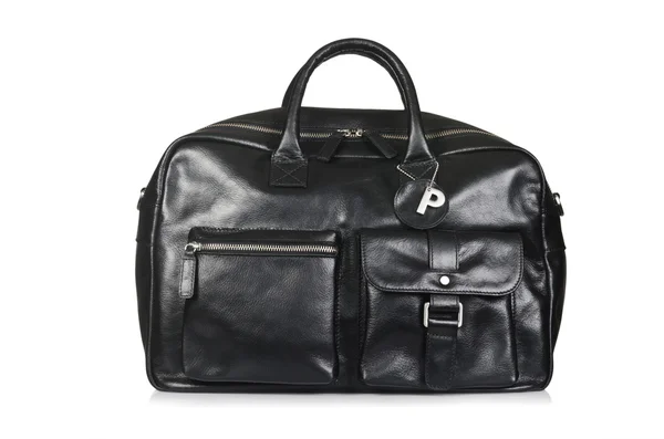 Black leather briefcase isolated on the white — Stock Photo, Image