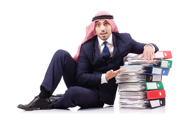 ホワイト上の多くのフォルダーとアラブのビジネスマン — ストック写真