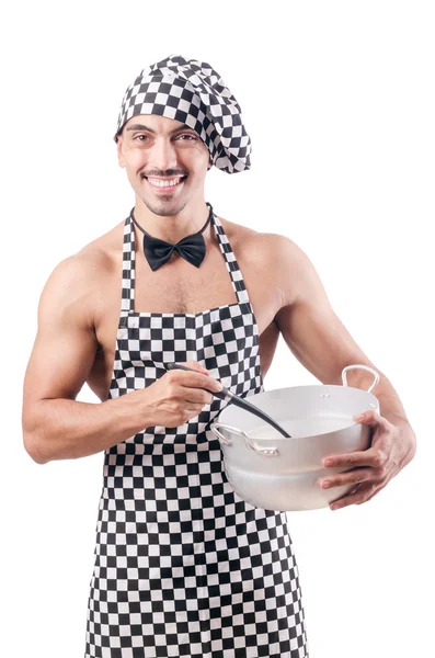 흰 바탕에 분리되어 있는 섹시 한 남자 요리 — 스톡 사진