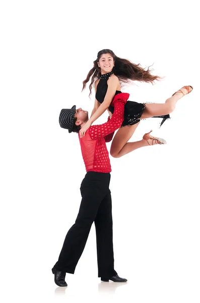 Pareja de bailarines aislados en el blanco — Foto de Stock