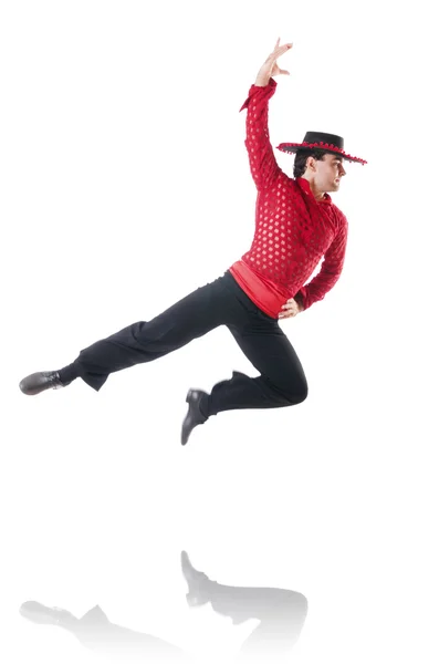 मॅन डॅन्सिंग स्पॅनिश नृत्य पर पांढरा — स्टॉक फोटो, इमेज