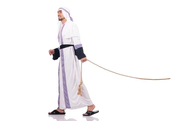 Arabische man in touwtrekken concept — Stockfoto