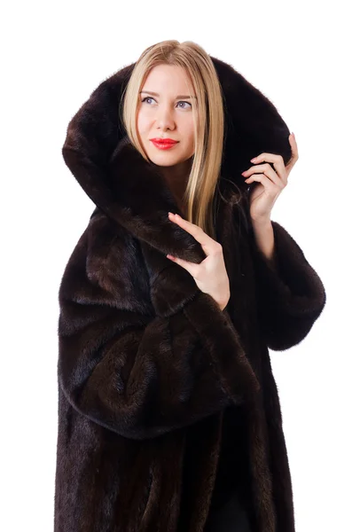 Tall model wearing fur coat — Stock Photo, Image