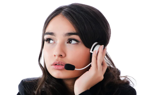 Unga heldesk operatör med headset — Stockfoto