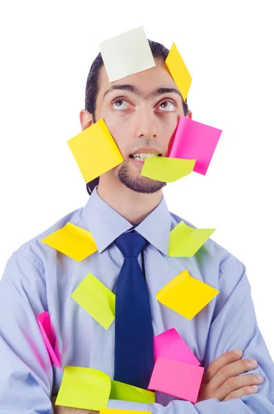 Man with lots of reminder notes — Stock Photo, Image