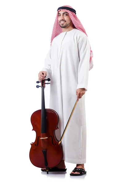 Hombre árabe tocando el violín aislado en blanco — Foto de Stock