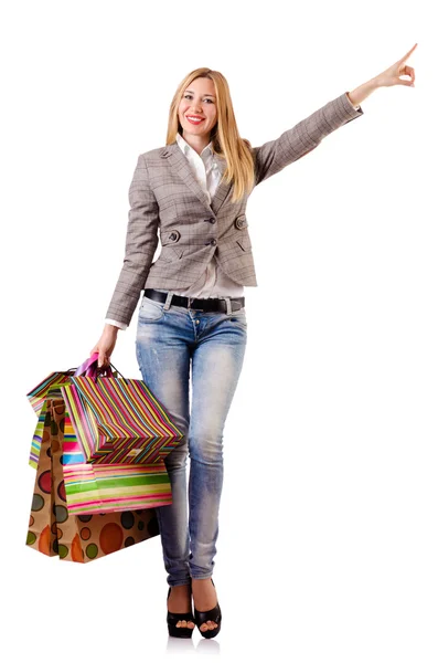 Chica atractiva con bolsas de compras — Foto de Stock