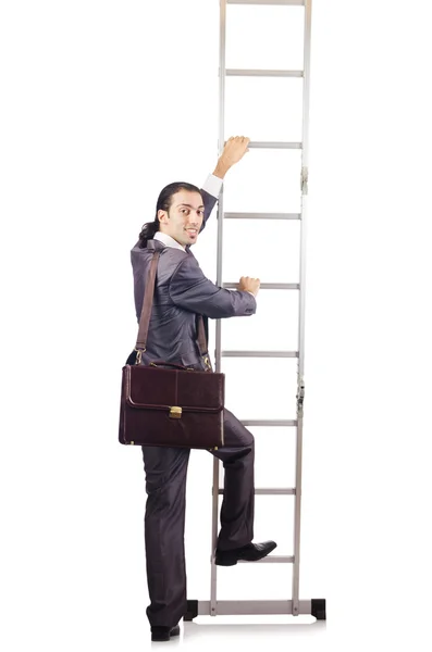 Empresario escalando la escalera aislado en blanco — Foto de Stock