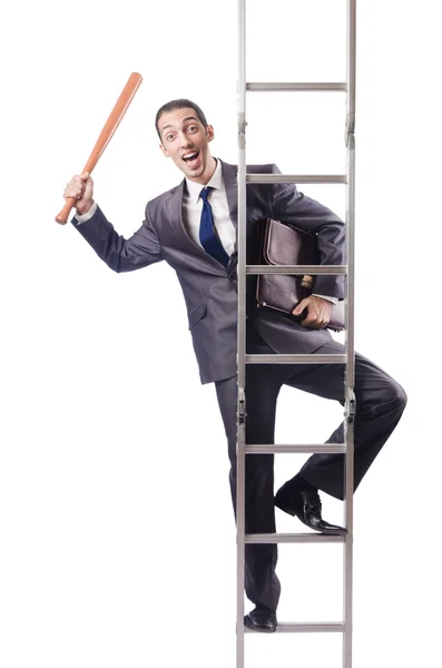Geschäftsmann klettert isoliert auf weiße Leiter — Stockfoto