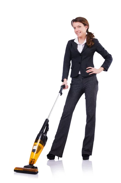 Young woman doing vacuum cleaning — Stock Photo, Image