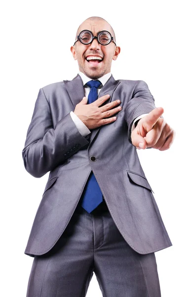 Nerd divertido hombre de negocios en blanco — Foto de Stock