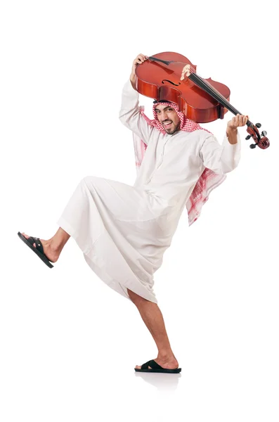 Arab man playing violin isolated on white Royalty Free Stock Images