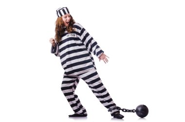 Çizgili üniformalı mahkum beyaz üzerine