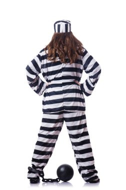 Çizgili üniformalı mahkum beyaz üzerine