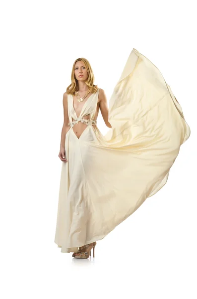 Женщина в платье на белом — стоковое фото