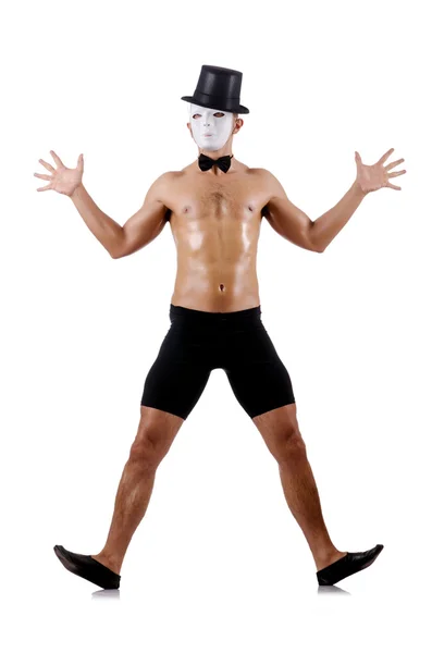 Naked muscular mime isolated on white — Stock Photo, Image