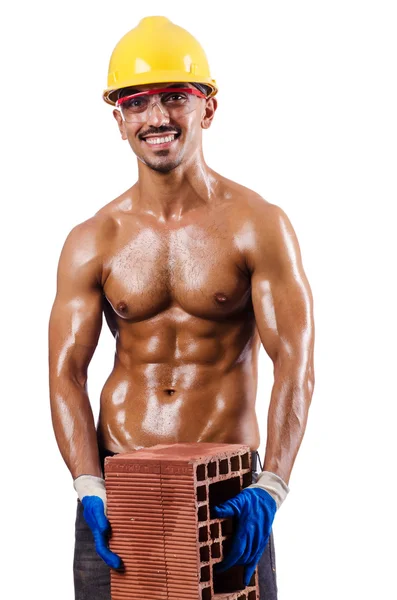 Constructor muscular con ladrillos en blanco —  Fotos de Stock