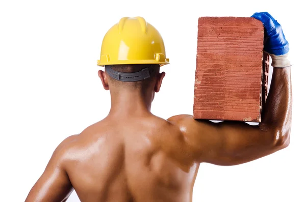 Constructor muscular con ladrillos en blanco —  Fotos de Stock
