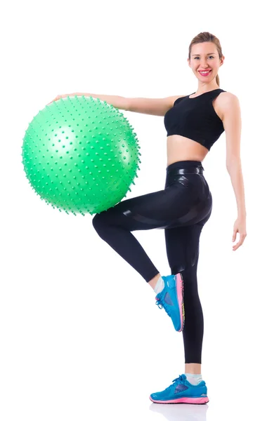 Junges Mädchen mit schweizerischem Ball macht Übung — Stockfoto