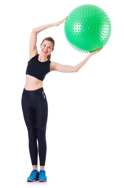 Junges Mädchen mit schweizerischem Ball macht Übung — Stockfoto