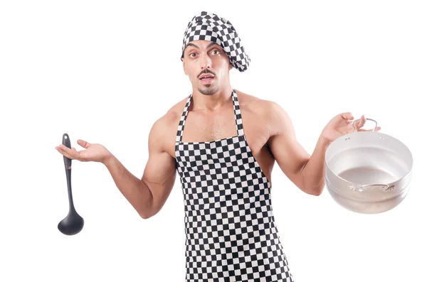 Sexy male cook isolated on the white — Stock Photo, Image