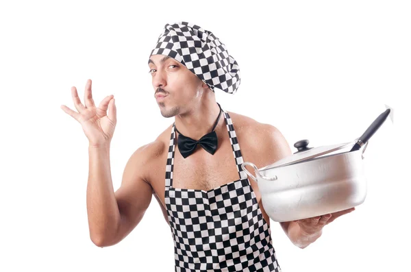 Sexy male cook isolated on the white — Stock Photo, Image
