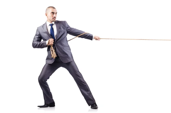 Man in tug of war concept on white — Stock Photo, Image