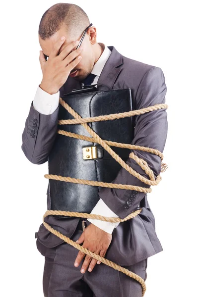 Businessman tied up with rope — Φωτογραφία Αρχείου