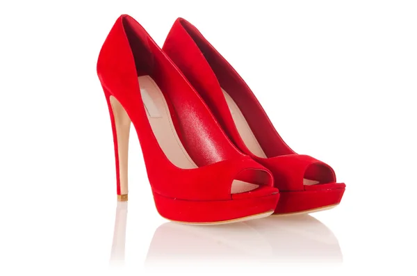 Rosso scarpe donna alla moda isolato sul bianco — Foto Stock