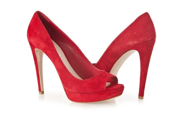 Zapatos de mujer elegantes rojos aislados en el blanco —  Fotos de Stock