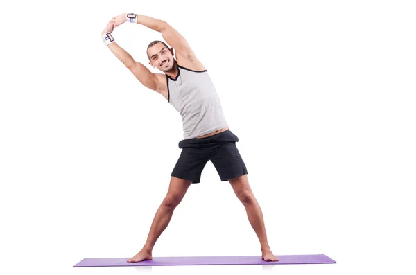 Man doing exercises on white — Stock Photo, Image