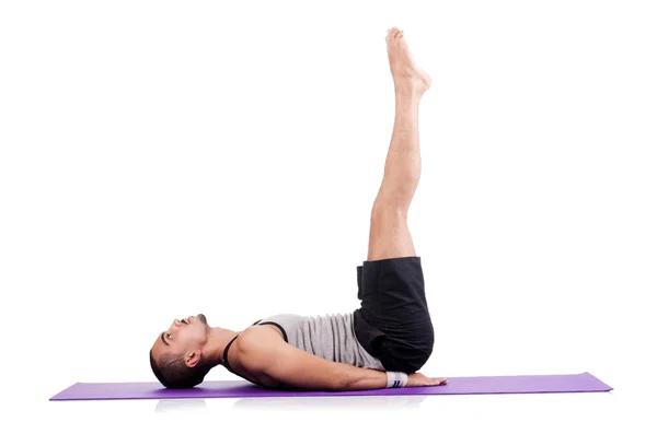 Man doing exercises on white — Stock Photo, Image