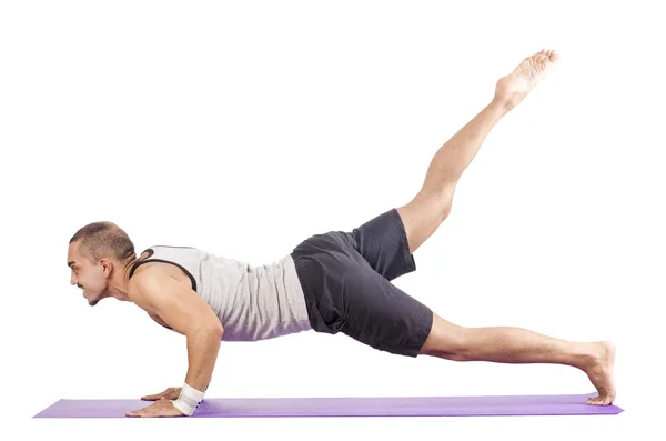 Man doing exercises on white — Stock Photo, Image