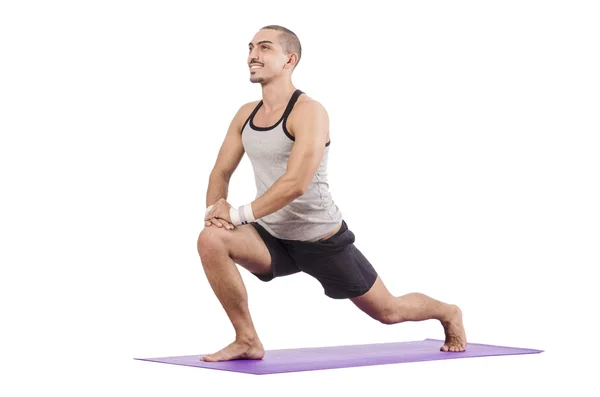 Man doing exercises on white — Stock Photo, Image