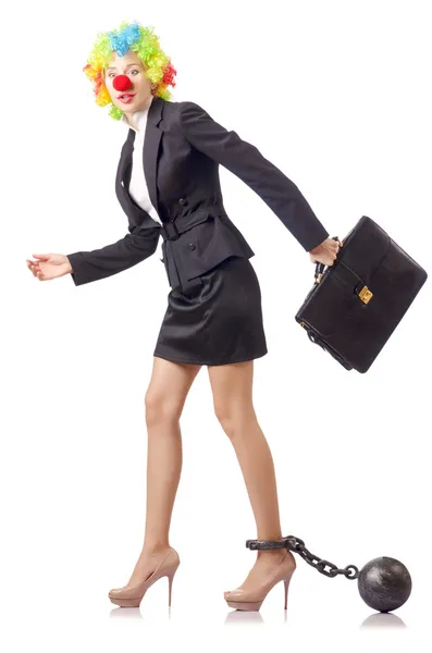 Woman clown in business suit — Stock Photo, Image